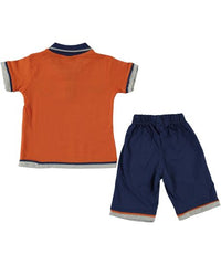 Compleu vara baieti, tricou si pantaloni scurti, Road Course, bumbac, portocaliu