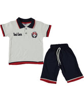 Compleu vara baieti, tricou si pantaloni scurti, Road Course, bumbac, alb