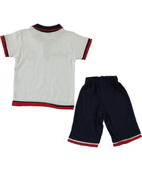 Compleu vara baieti, tricou si pantaloni scurti, Road Course, bumbac, alb