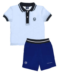 Compleu elegant bebe baieti, tricou si pantaloni scurti, Sergio Tacchini, bumbac, bleu cu bleumarin