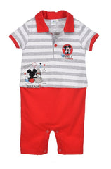Salopeta bebe, Mickey Disney, bumbac, alb cu rosu