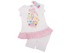 Compleu tunica si colanti, Printesele Disney, bumbac, alb cu roz