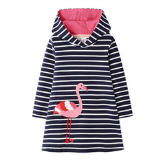 Tunica bumbac cu gluga, aplicatii cusute, Flamingo, negru