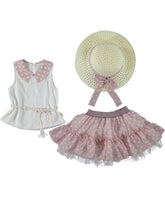 Compleu elegant Anais, Bluza, Fusta si Palariuta, bumbac, fete, roz pudra