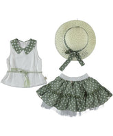 Compleu elegant Anais, Bluza, Fusta si Palariuta, bumbac, fete, verde olive