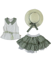 Compleu elegant Anais, Bluza, Fusta si Palariuta, bumbac, fete, verde olive