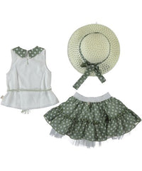 Compleu elegant Anais, Bluza, Fusta si Palariuta, bumbac, fete, verde olive