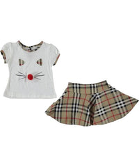 Compleu vara fete, Tricou si Fusta clos, Burberry, bumbac