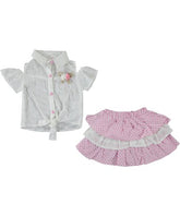 Compleu elegant fete, Anglaise, Bluza, si Fusta, bumbac, alb cu roz