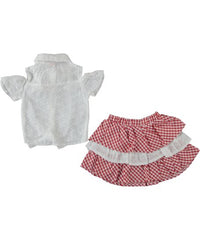 Compleu elegant fete, Anglaise, Bluza, si Fusta, bumbac, alb cu rosu