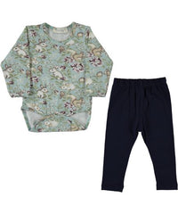 Set body cu pantalonasi, Iepurasi, bebe, vernil