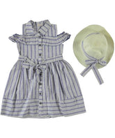 Rochita casual vara cu palariuta, Retro, bumbac, fete, lila cu gri