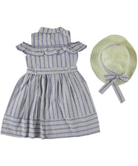 Rochita casual vara cu palariuta, Retro, bumbac, fete, lila cu gri