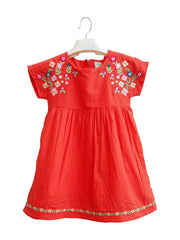 Rochita subtire de vara Andra, broderie, bumbac, rosu