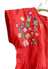 Rochita subtire de vara Andra, broderie, bumbac, rosu