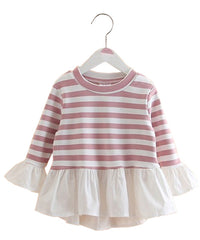 Bluza eleganta Geraldine, volane, alb cu roz pudra