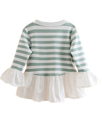 Bluza eleganta Geraldine, volane, alb cu olive