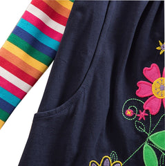 Tunica din bumbac, casual FLOWER, bleumarin