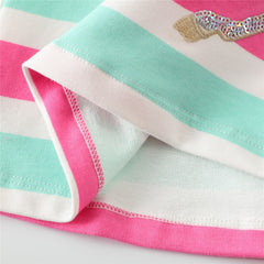 Tunica bumbac cu gluga, aplicatii paiete, Unicorn, roz cu verde menta