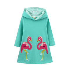 Tunica bumbac cu gluga, aplicatii cusute, Duo Flamingo, verde