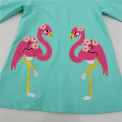 Tunica bumbac cu gluga, aplicatii cusute, Duo Flamingo, verde
