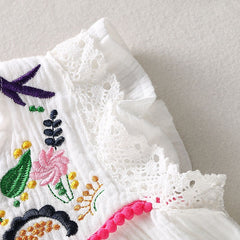 Rochita subtire de vara panza topita Tropical, broderie, alb