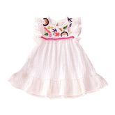 Rochita subtire de vara panza topita Tropical, broderie, alb