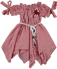 Rochita eleganta de vara, Romantic, bumbac, carouri alb cu rosu