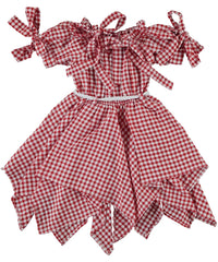 Rochita eleganta de vara, Romantic, bumbac, carouri alb cu rosu