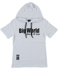 Tricou cu gluga, baieti Big World, bumbac, alb