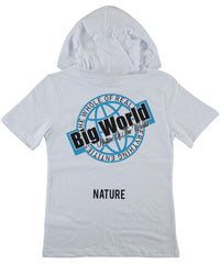 Tricou cu gluga, baieti Big World, bumbac, alb