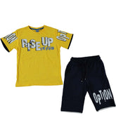 Compleu vara baieti, tricou si pantaloni scurti, Rise Up, bumbac, galben