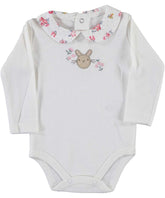 Body cu maneca lunga, Iepuras, bumbac, alb