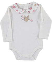 Body cu maneca lunga, Iepuras, bumbac, alb