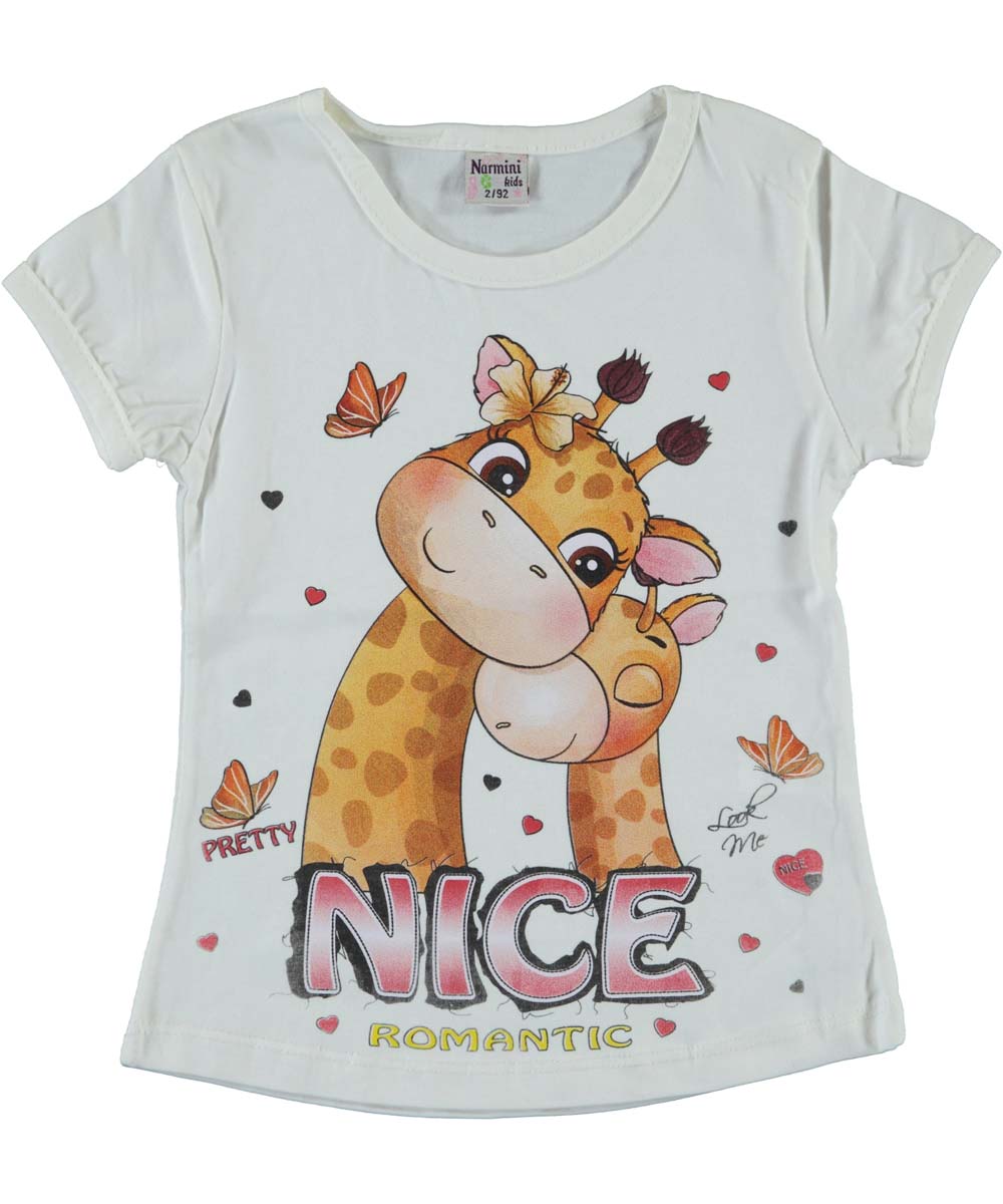 Tricou fete, Giraffe Love, bumbac, crem