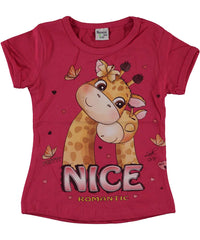 Tricou fete, Giraffe Love, bumbac, rosu