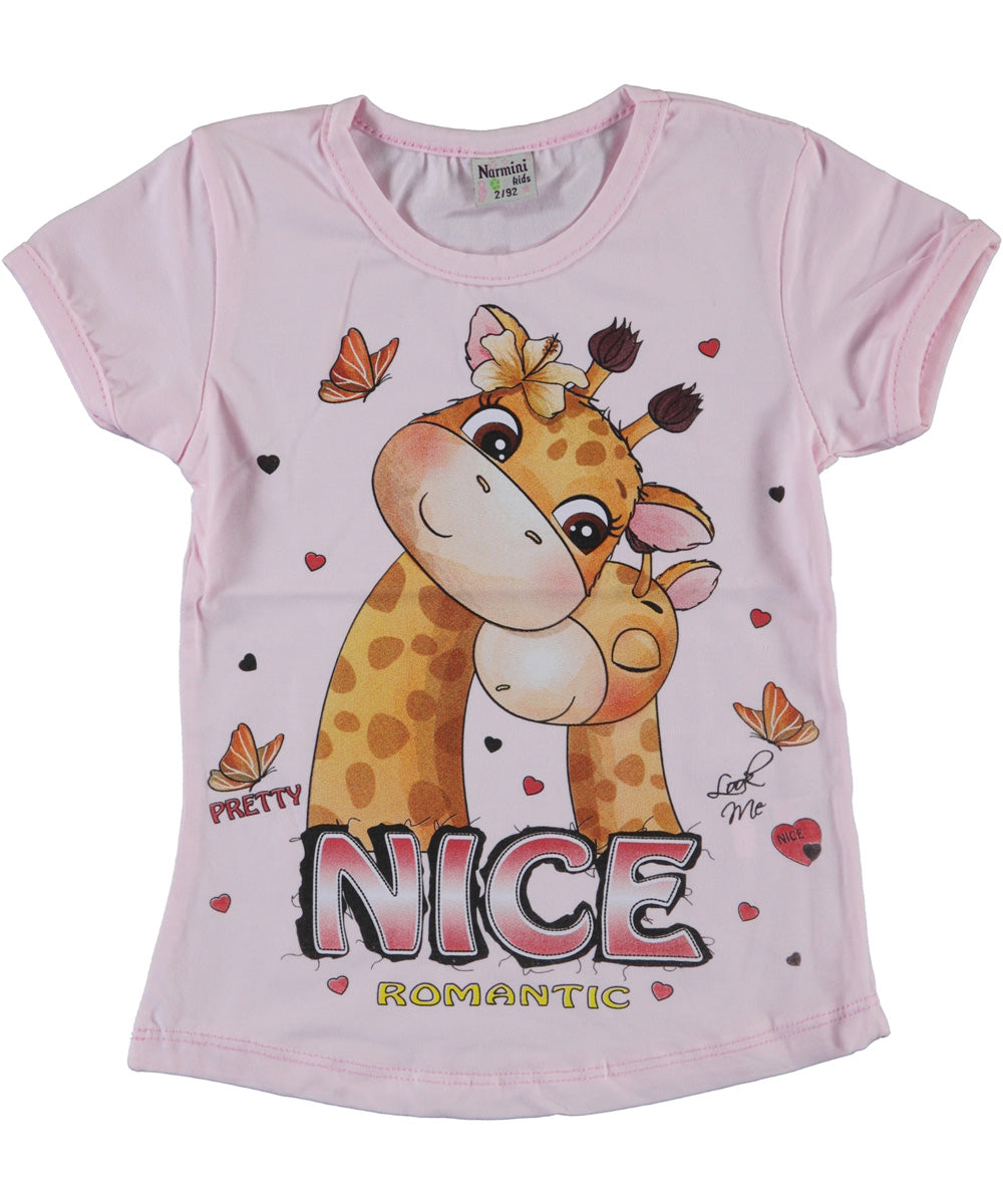 Tricou fete, Giraffe Love, bumbac, roz