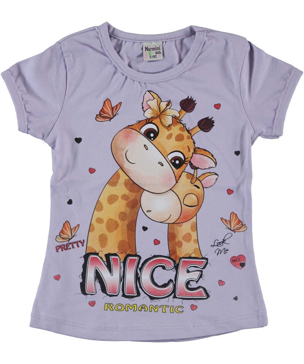 Tricou fete, Giraffe Love, bumbac, lila