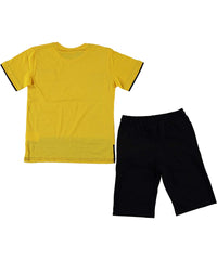 Compleu vara baieti, tricou si pantaloni scurti, Fantastic, bumbac, galben