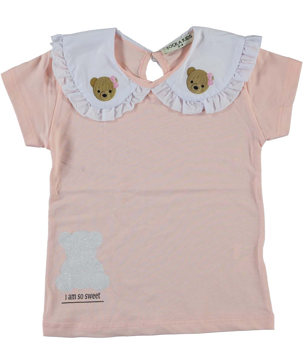 Tricou cu guleras fete, Teddy, bumbac, roz