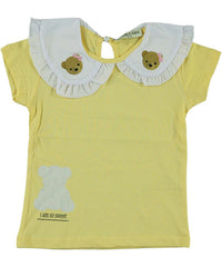 Tricou cu guleras fete, Teddy, bumbac, galben