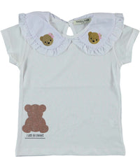 Tricou cu guleras fete, Teddy, bumbac, alb