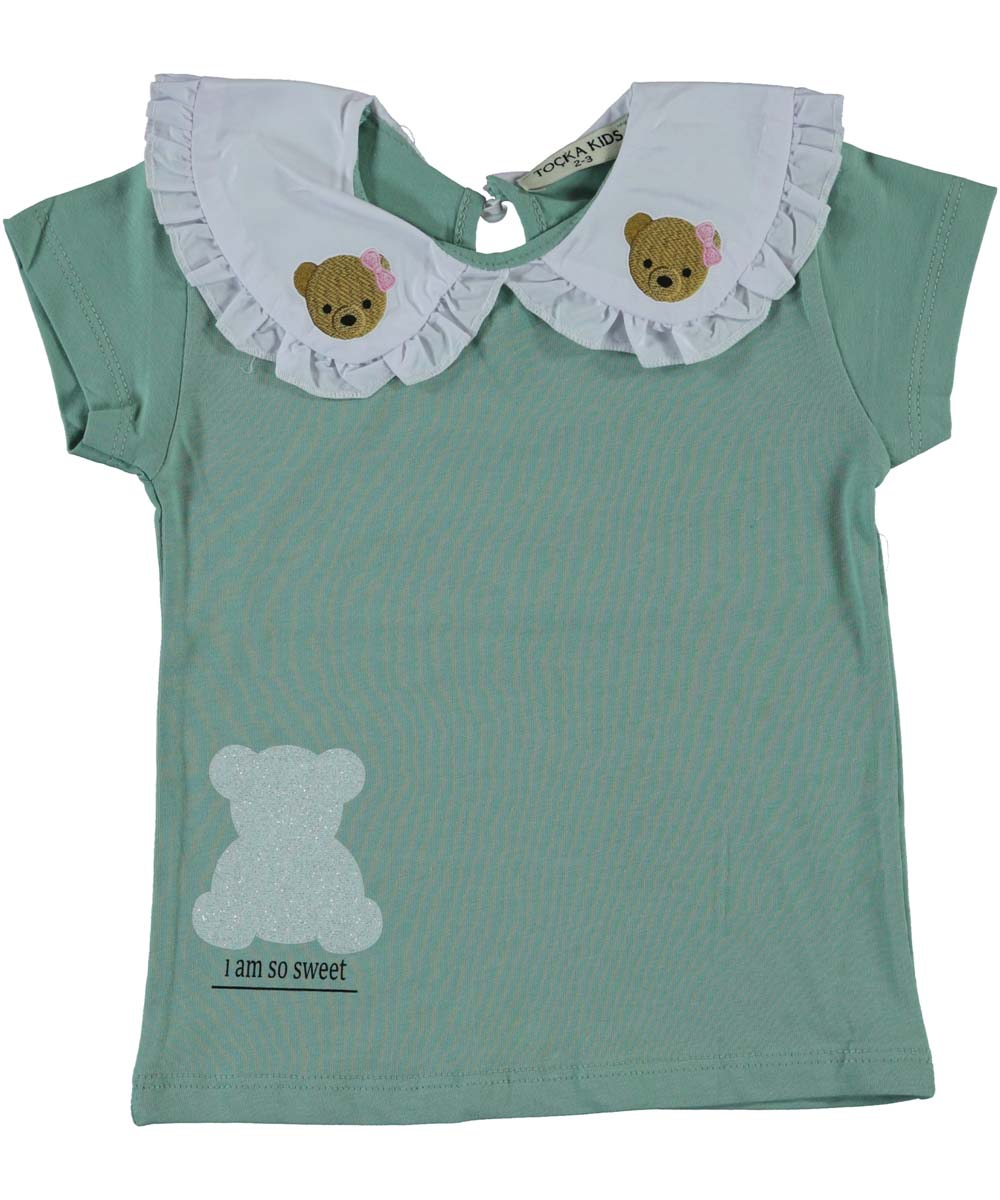 Tricou cu guleras fete, Teddy, bumbac, verde