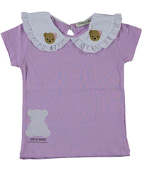 Tricou cu guleras fete, Teddy, bumbac, lila