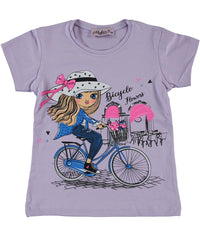 Tricou elegant fete, Bicycle Flowers, bumbac, lila