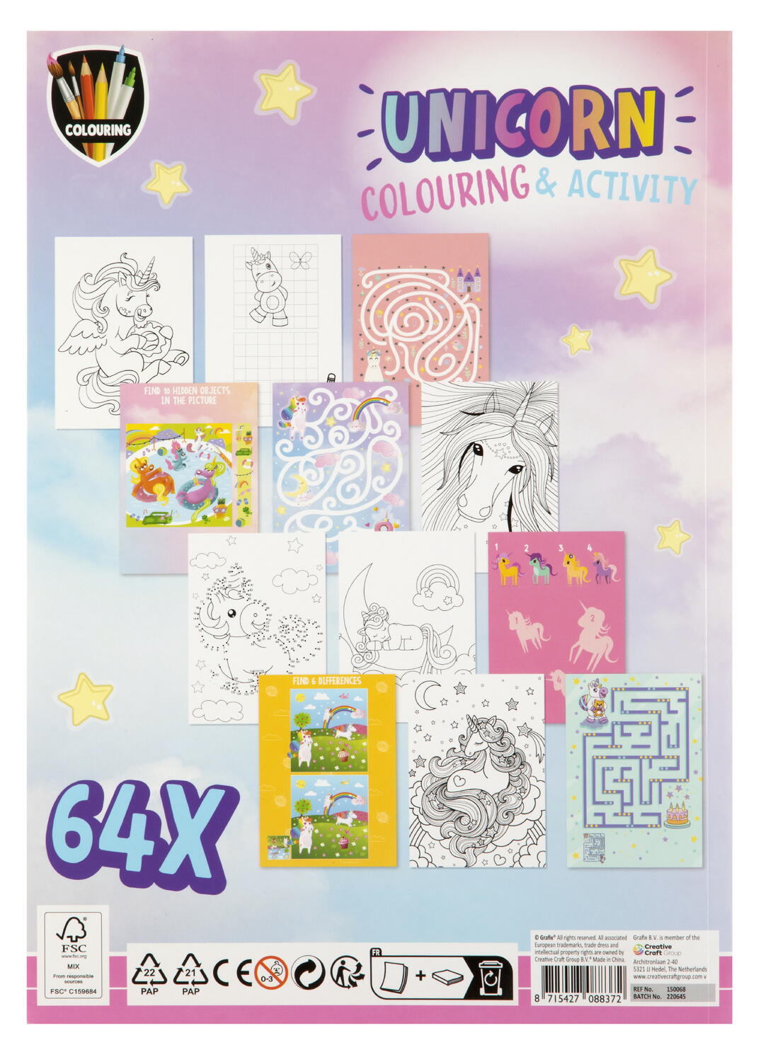 Carte de colorat cu activitati - Unicorn