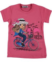 Tricou elegant fete, Bicycle Flowers, bumbac, roz inchis