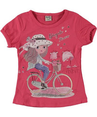 Tricou elegant fete, Bicycle Flowers, bumbac, roz inchis