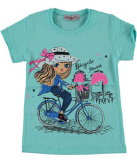 Tricou elegant fete, Bicycle Flowers, bumbac, verde