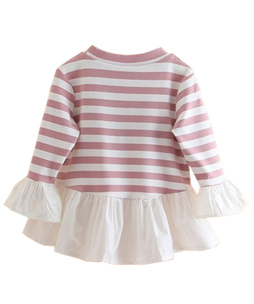 Bluza eleganta Geraldine, volane, alb cu roz pudra